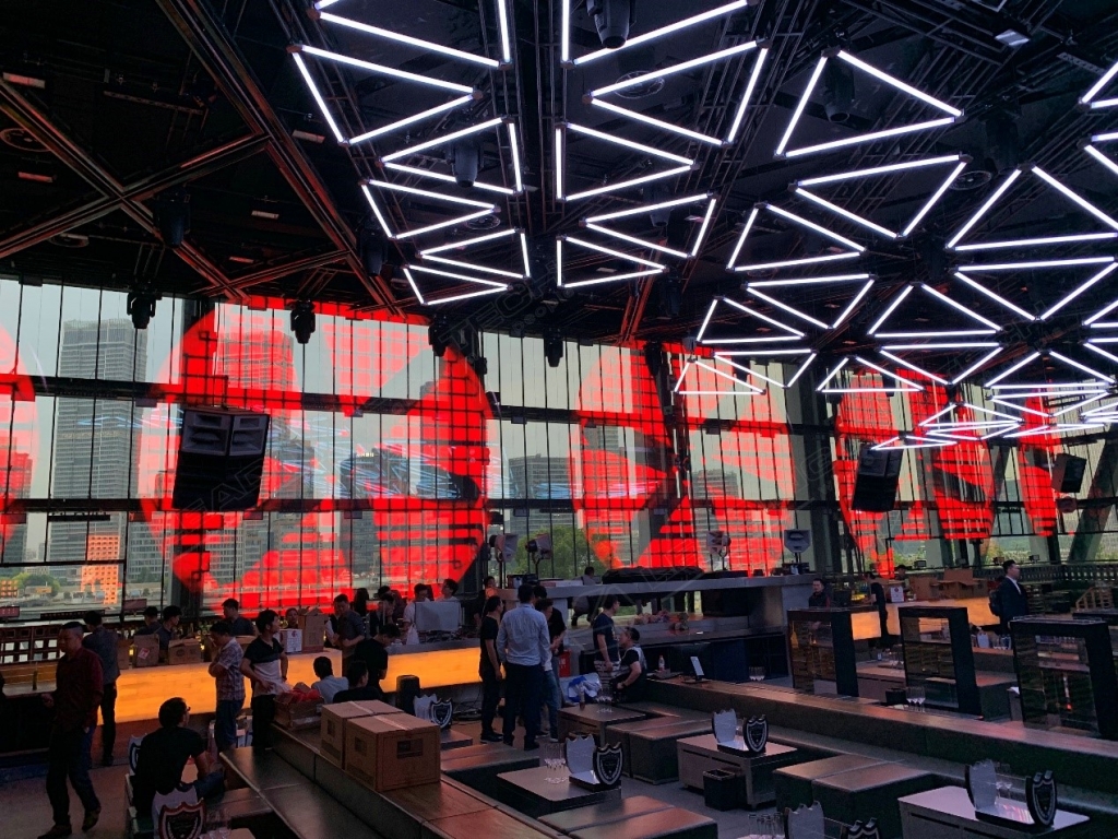 1,500SQM transparent LED screen in the bar
